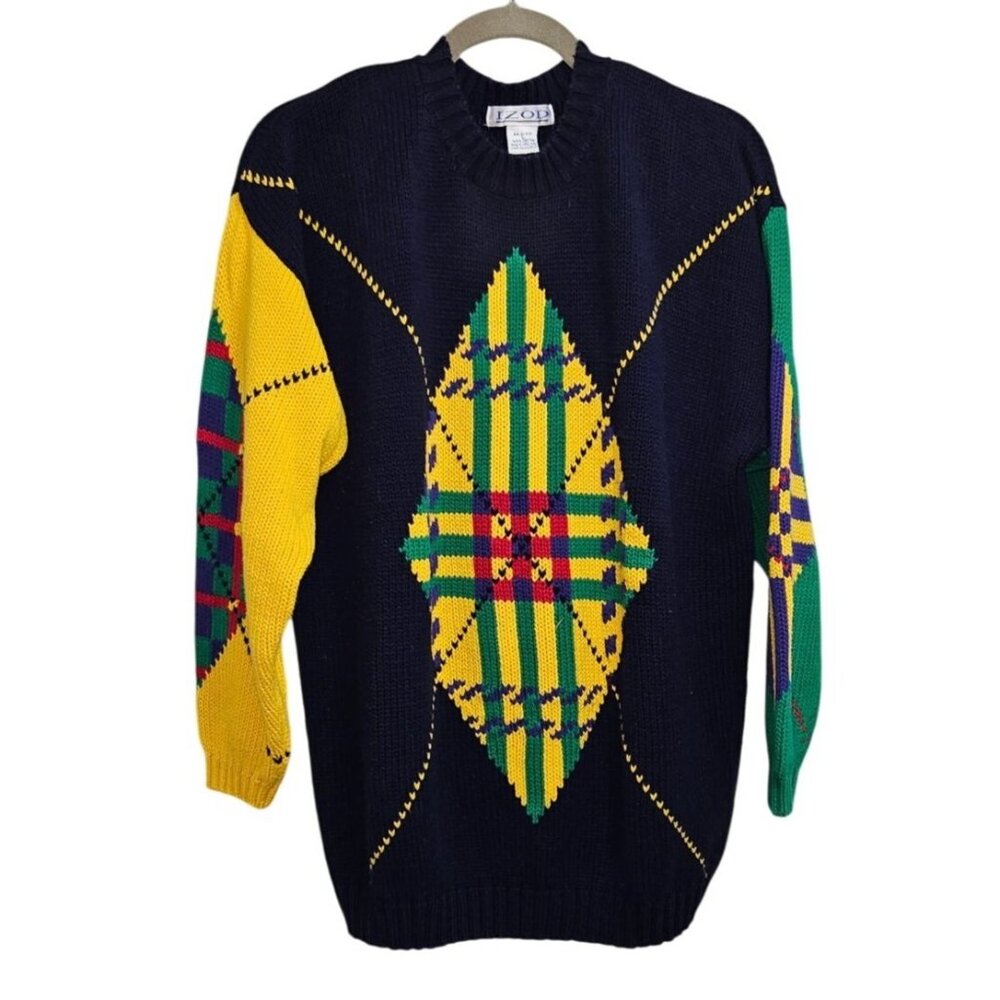 Vintage Ugly Christmas Sweater Izod Size L100% Cotton Unisex Knit Pullover 90s C